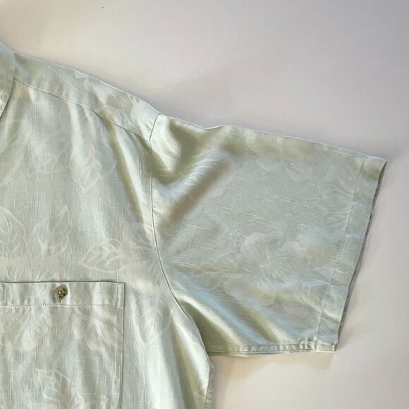 Ono & Company Large Men's Hawaiian Shirt Silk Cotton Mint Green Hibiscus print - Picture 8 of 8